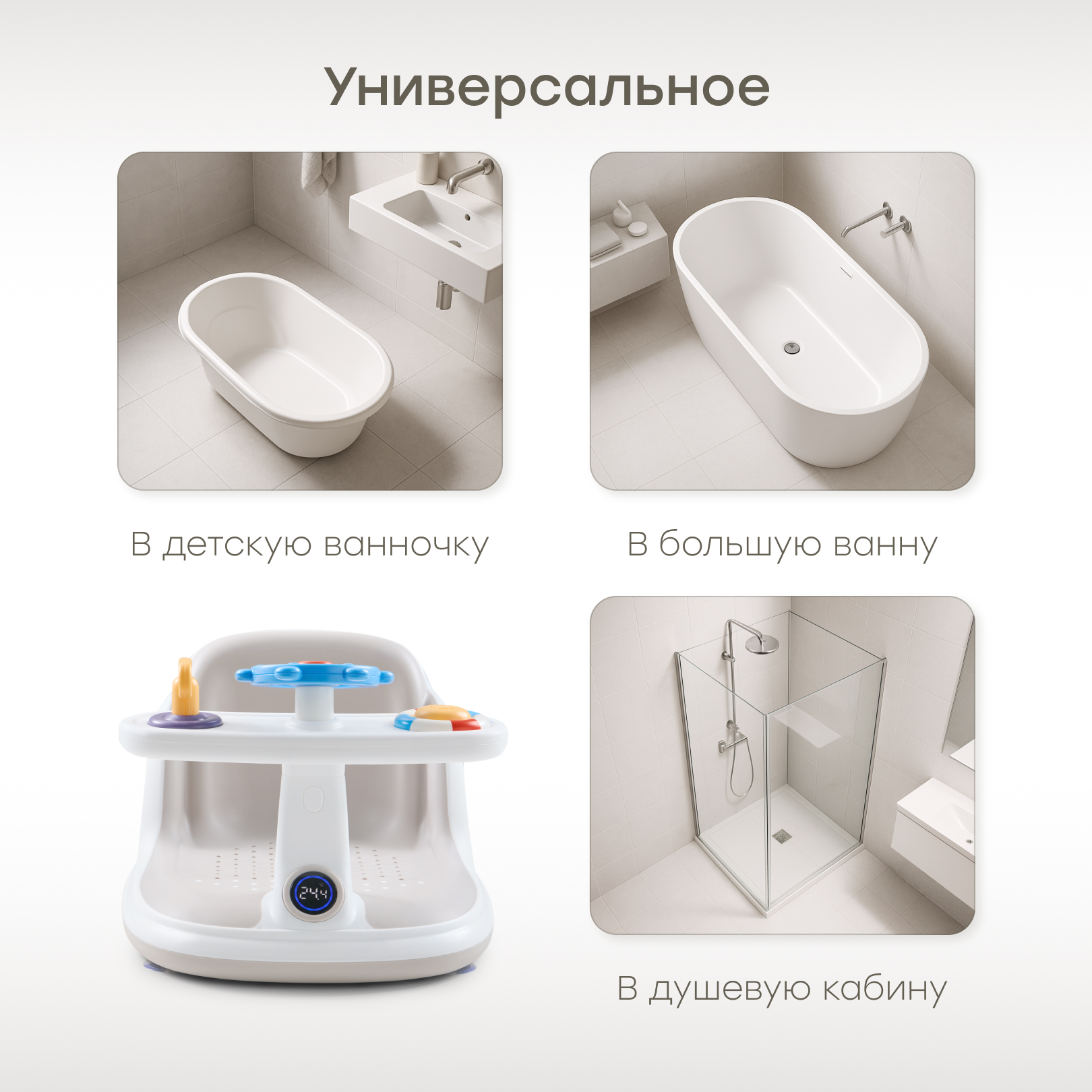 Сиденье для купания Happy Baby серый - фото 2