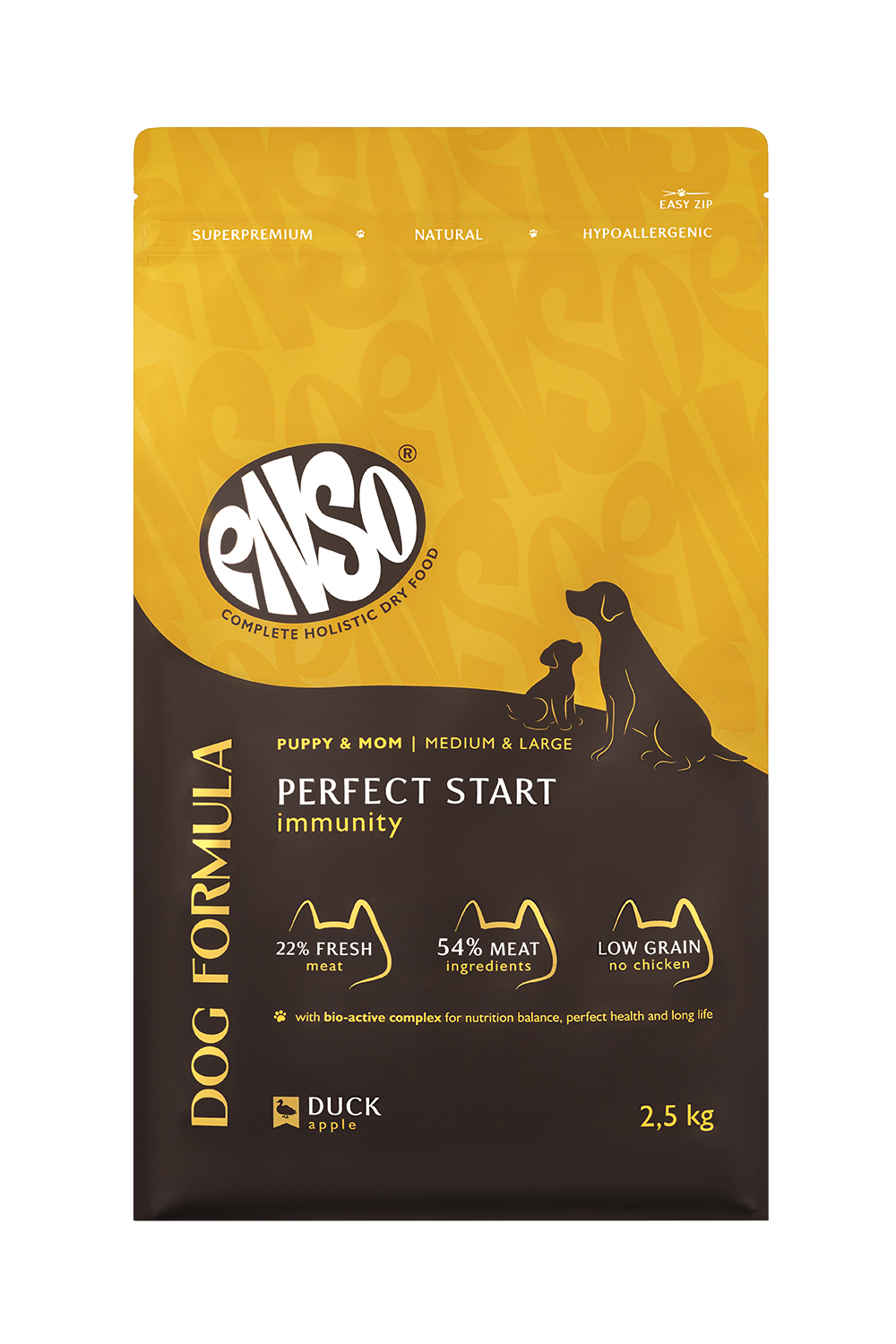 Корм сухой корм для щенков ENSO Dog Perfect start средних и крупных пород с уткой с яблоком 2.5кг - фото 1