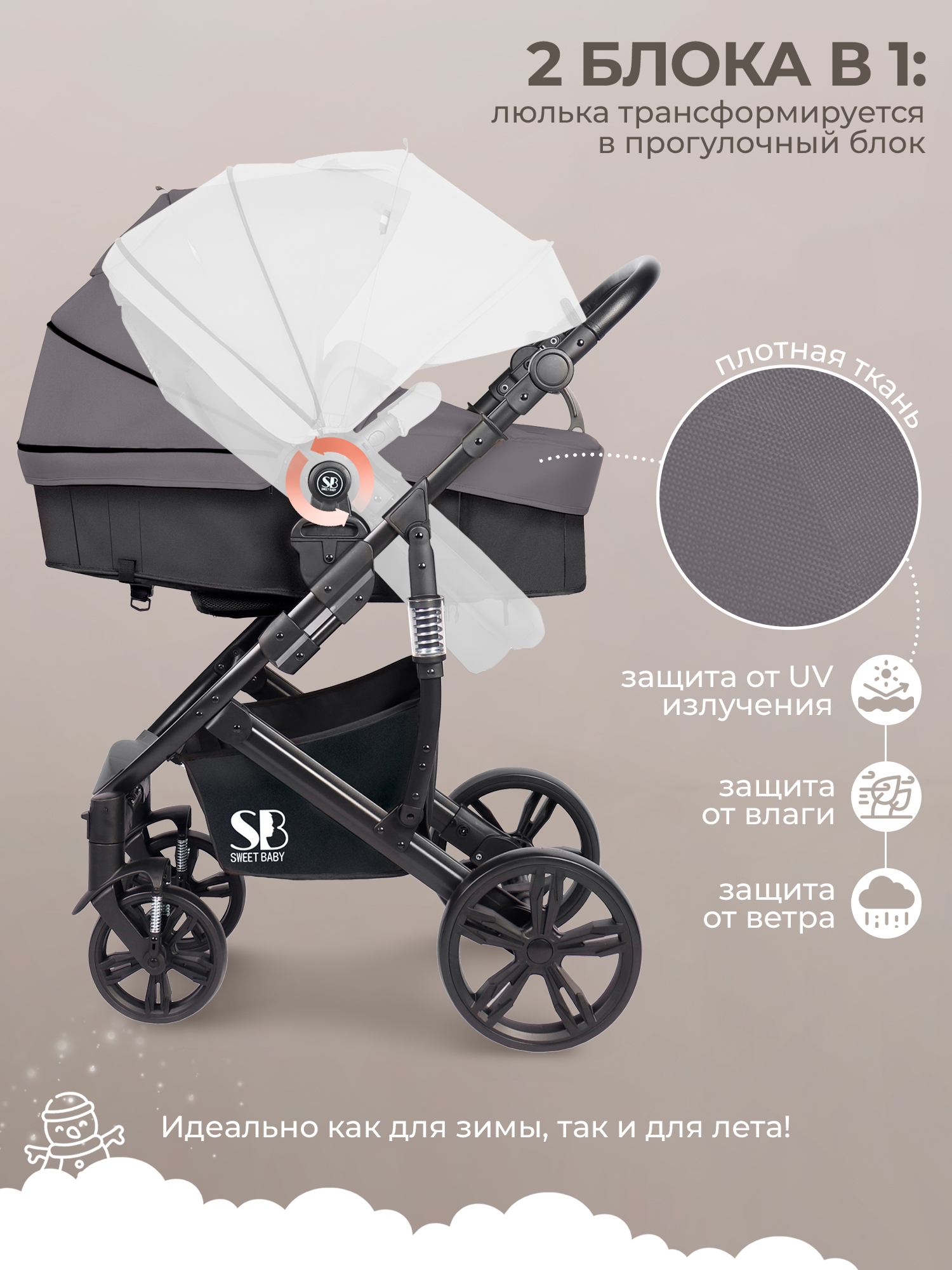 Коляска трансформер Sweet Baby Comfort серый - фото 2