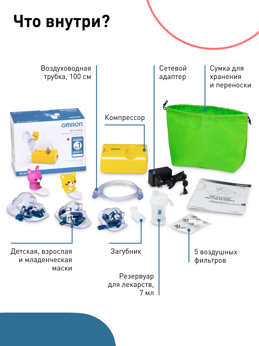 Ингалятор OMRON Comp Air C24 Kids желтый - фото 13