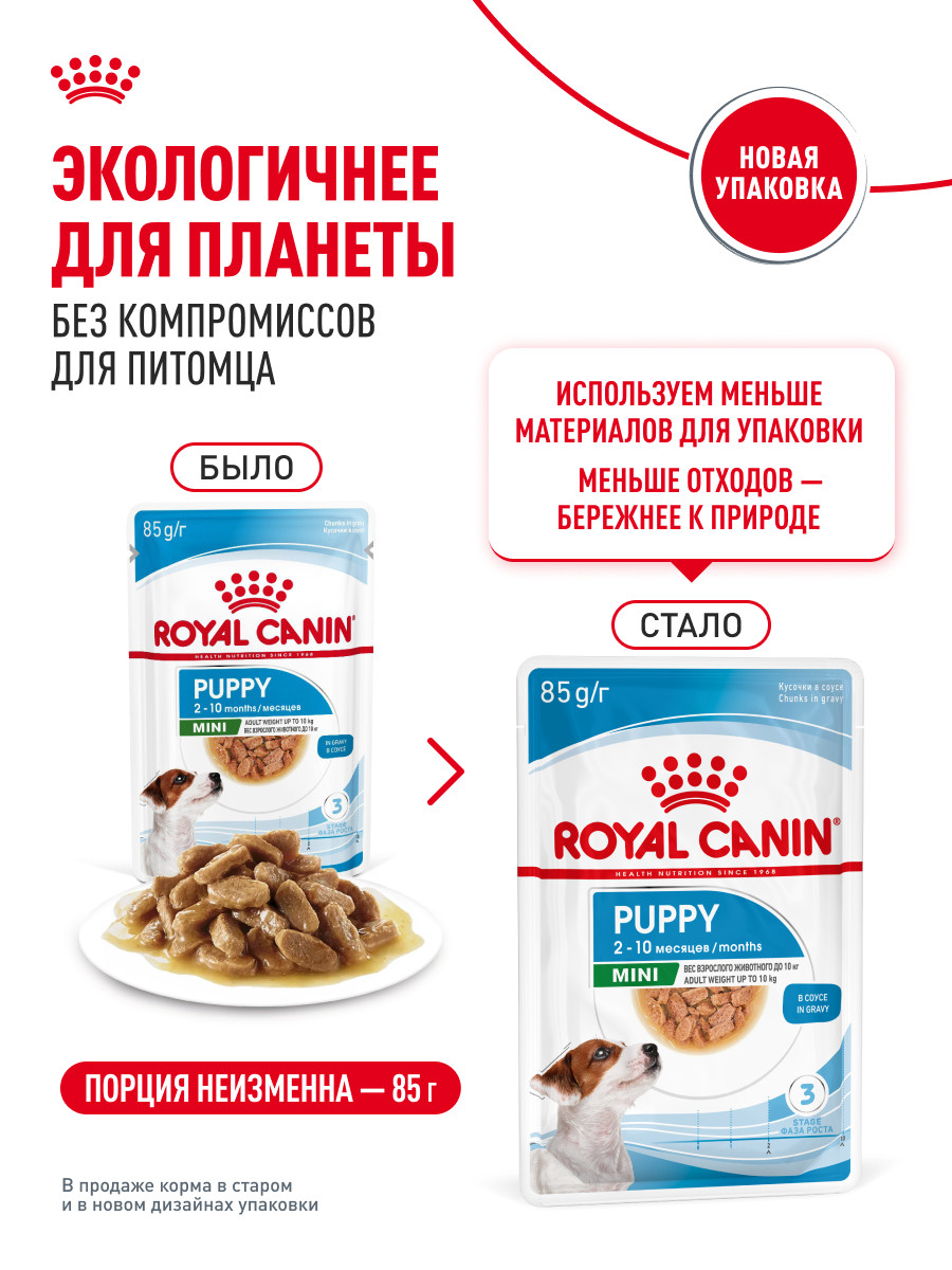 Корм для щенков Royal Canin Mini Puppy мелких пород до 10 месяцев кусочки в соусе пауч 85г - фото 11