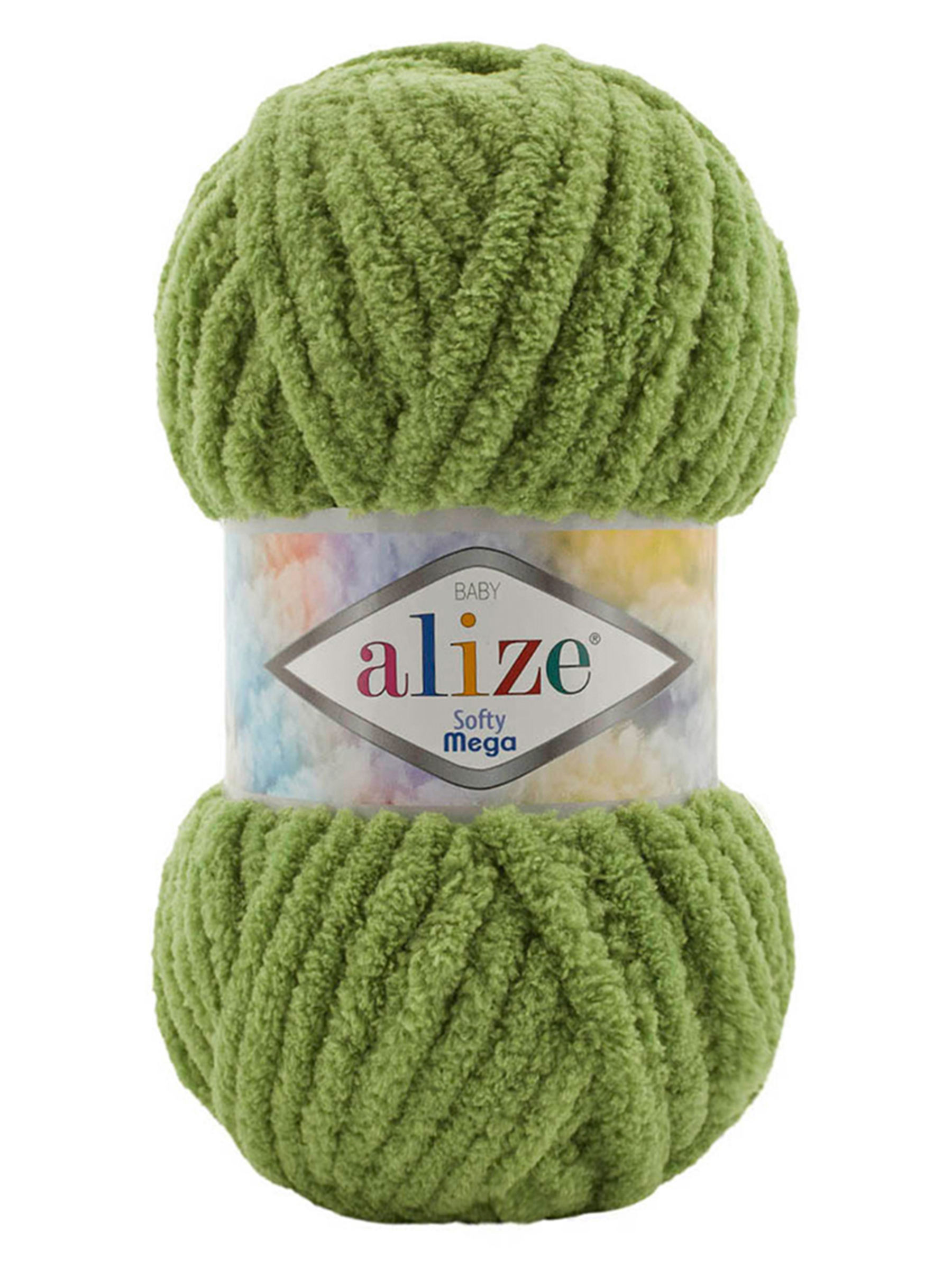 Пряжа для вязания Alize softy mega 100 гр 70 м микрополиэстер мягкая 485 черепаха зеленая 5 мотков - фото 4