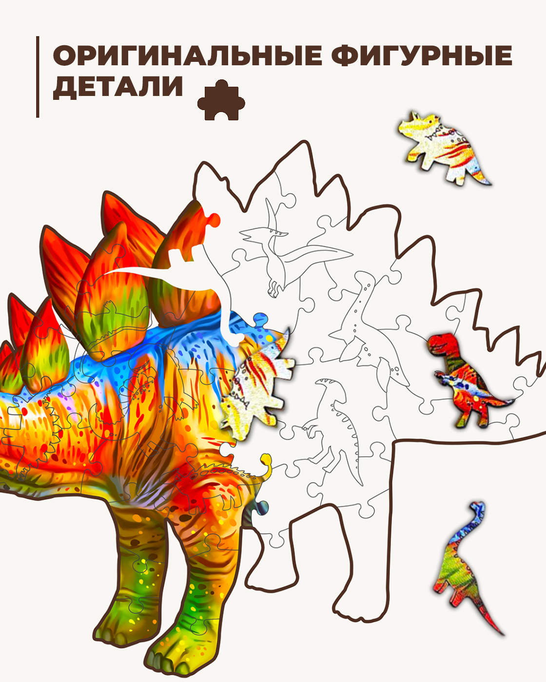 Пазл 1TOY динозавр Стегозавр для детей деревянный - фото 3