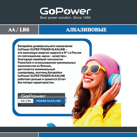 Батарейка AA GoPower Батарейка GoPower LR6 AA BL4 Alkaline 1.5V