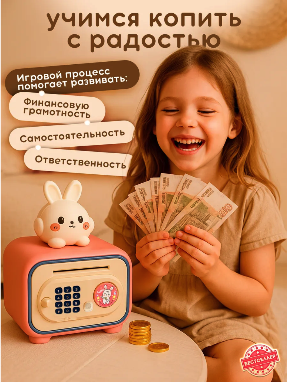 Игрушка Бестселлер С кодовым замком сейф - фото 5
