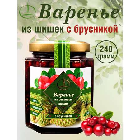 Варенье Емельяновская Биофабрика из шишек с брусникой миндаль в сиропе и иван чай с брусникой
