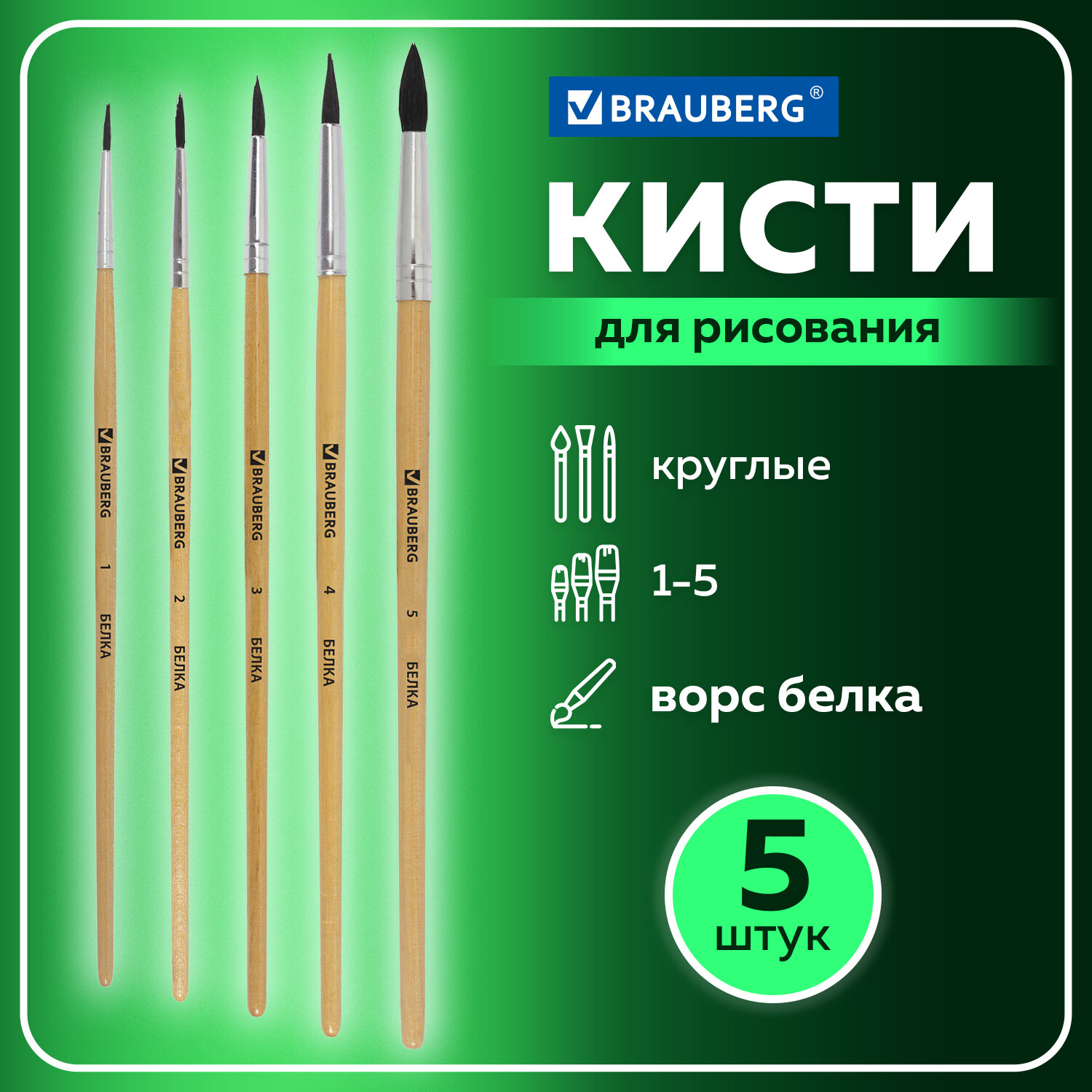 Кисть Brauberg 5 шт. (белка) - фото 1