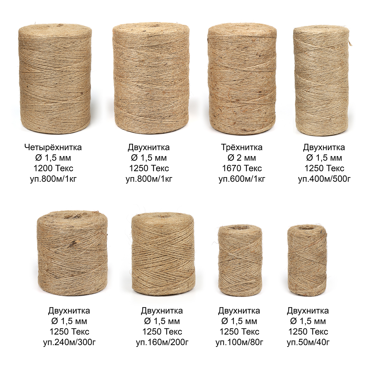 Шпагат TBY джутовый 1,5 мм двухнитка CB уп.400м,500г - фото 3