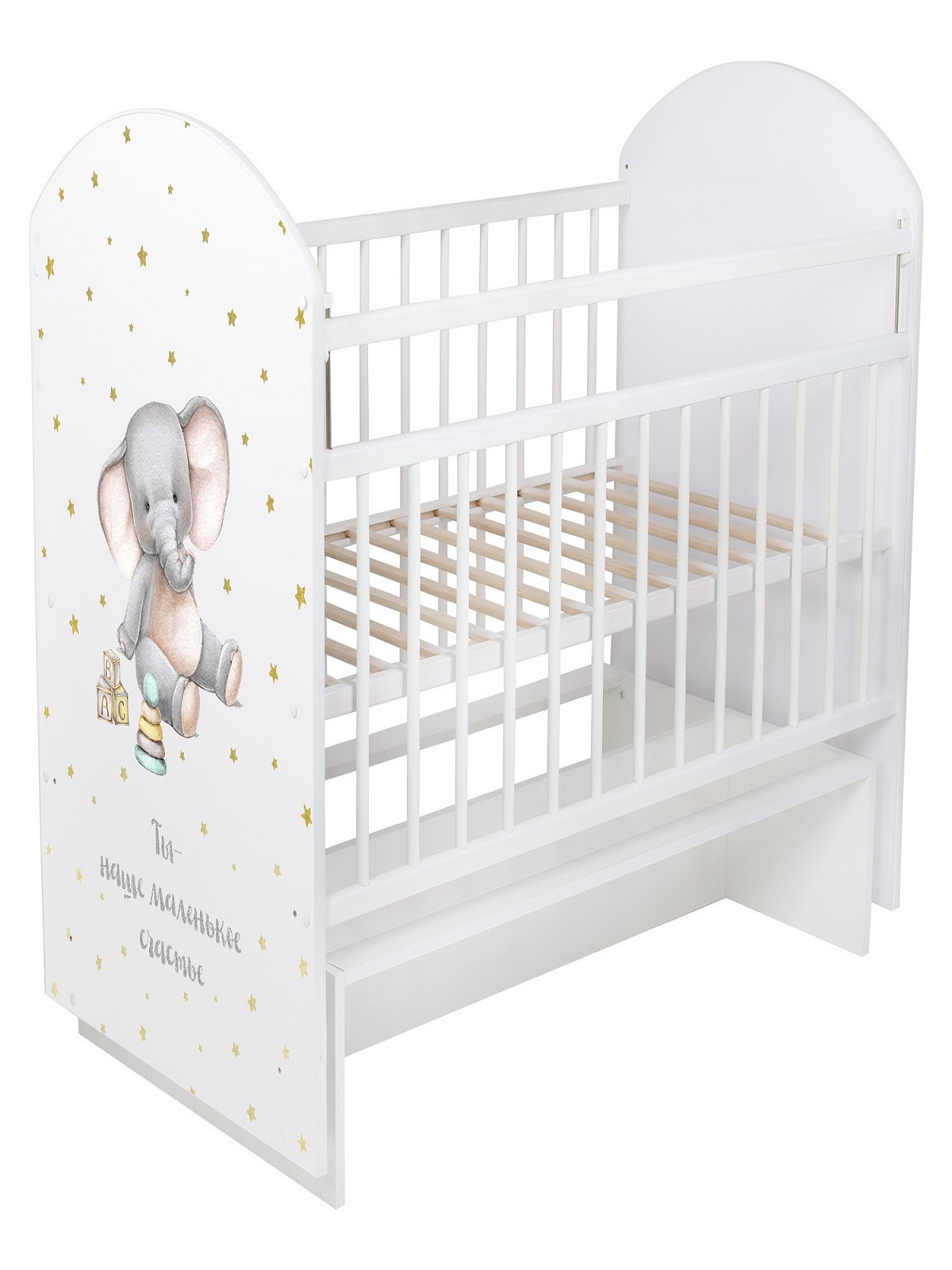 Детская кроватка Ingo My Sleepy MS-03 белый Слоник, поперечный маятник - фото 1