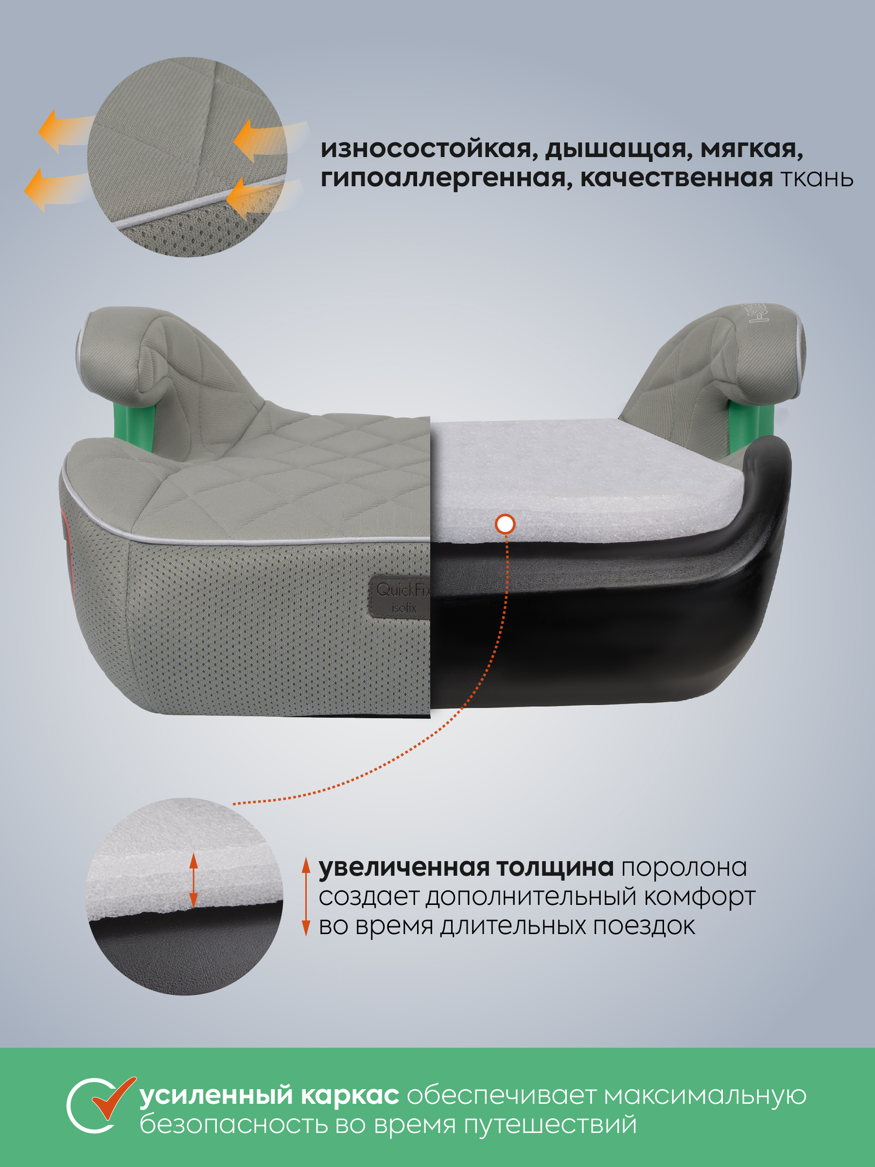 Автокресло Indigo QuickFix зеленый-зеленая сетка Isofix 3 (22-36 кг) зеленый - фото 7