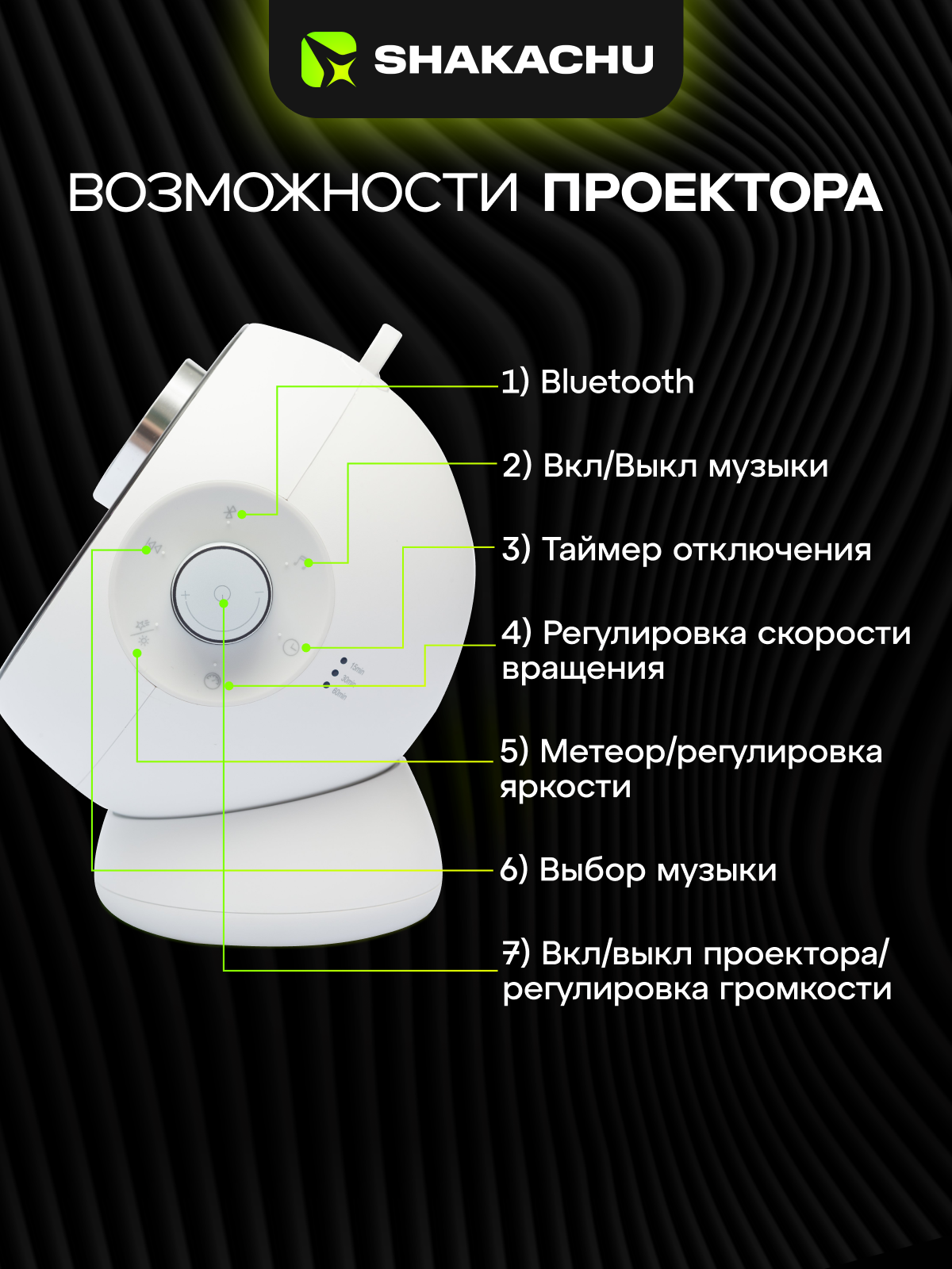 Игрушка ночник, проектор SHAKACHU Vega BТ-360+метеор - фото 2