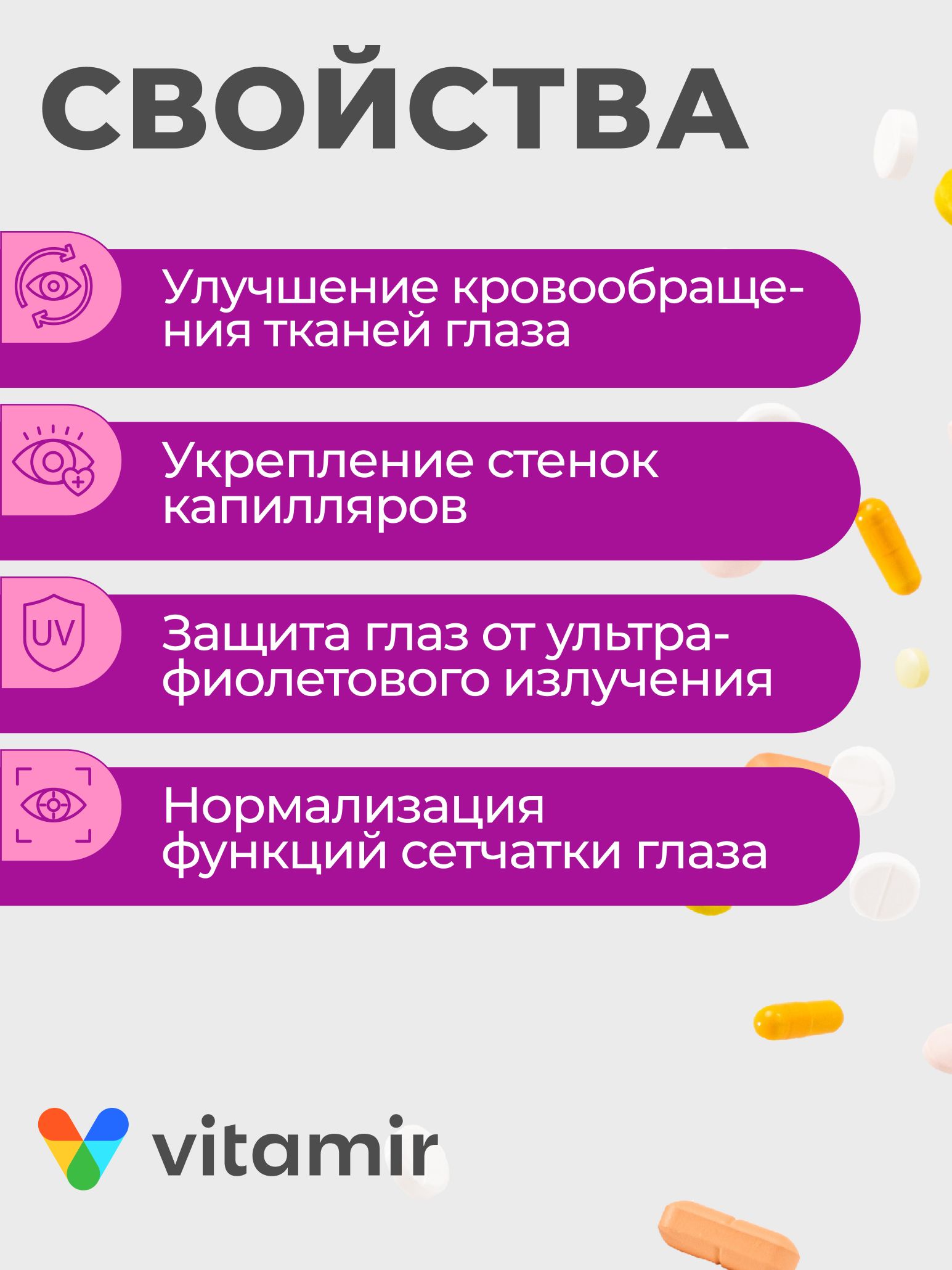Витамины для глаз (витамины А и Е) VITAMIR Черника форте для зрения, 60 таблеток - фото 2