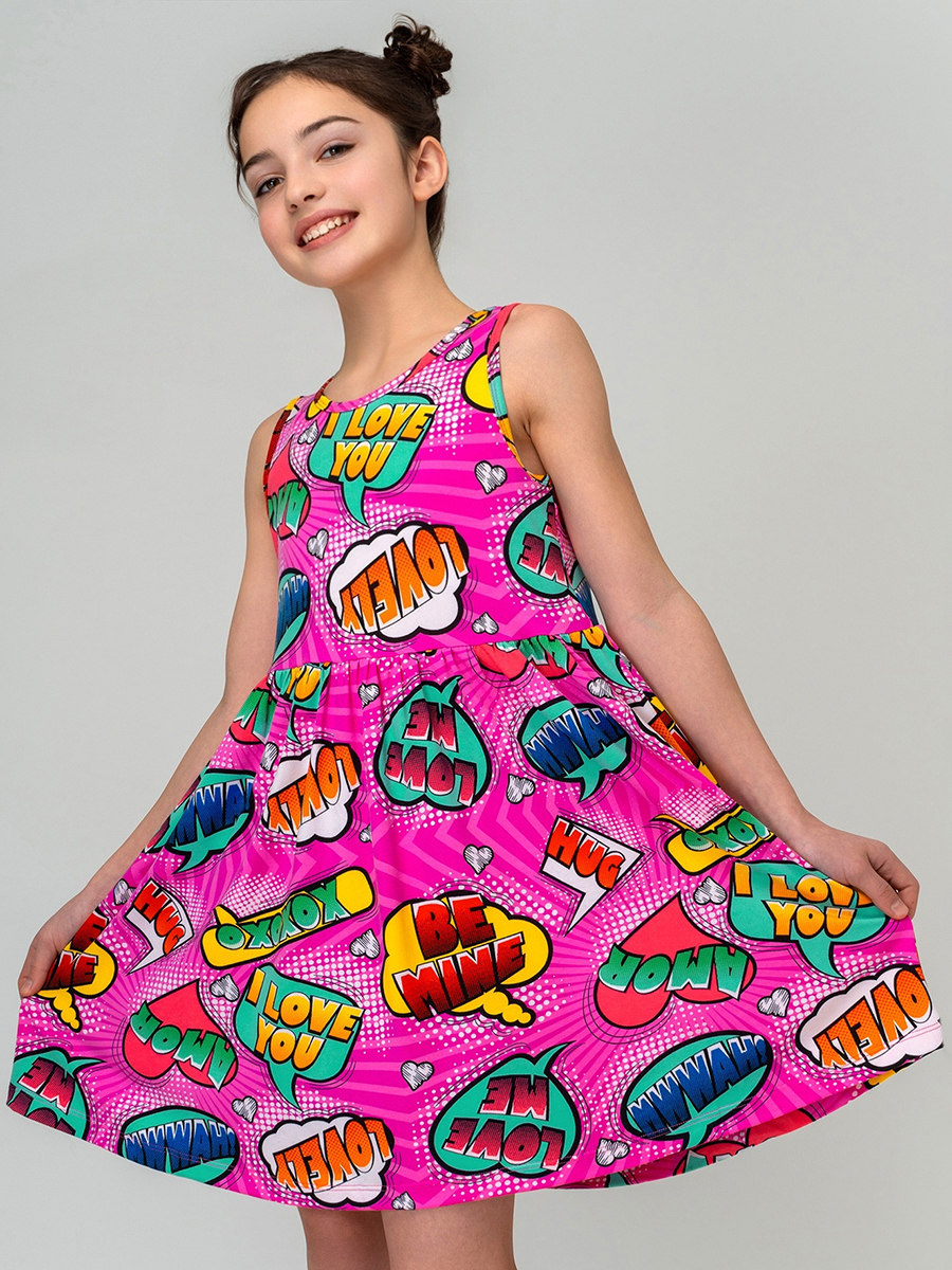 Платье HappyFox HF00199фуксия.с.надписями - фото 7