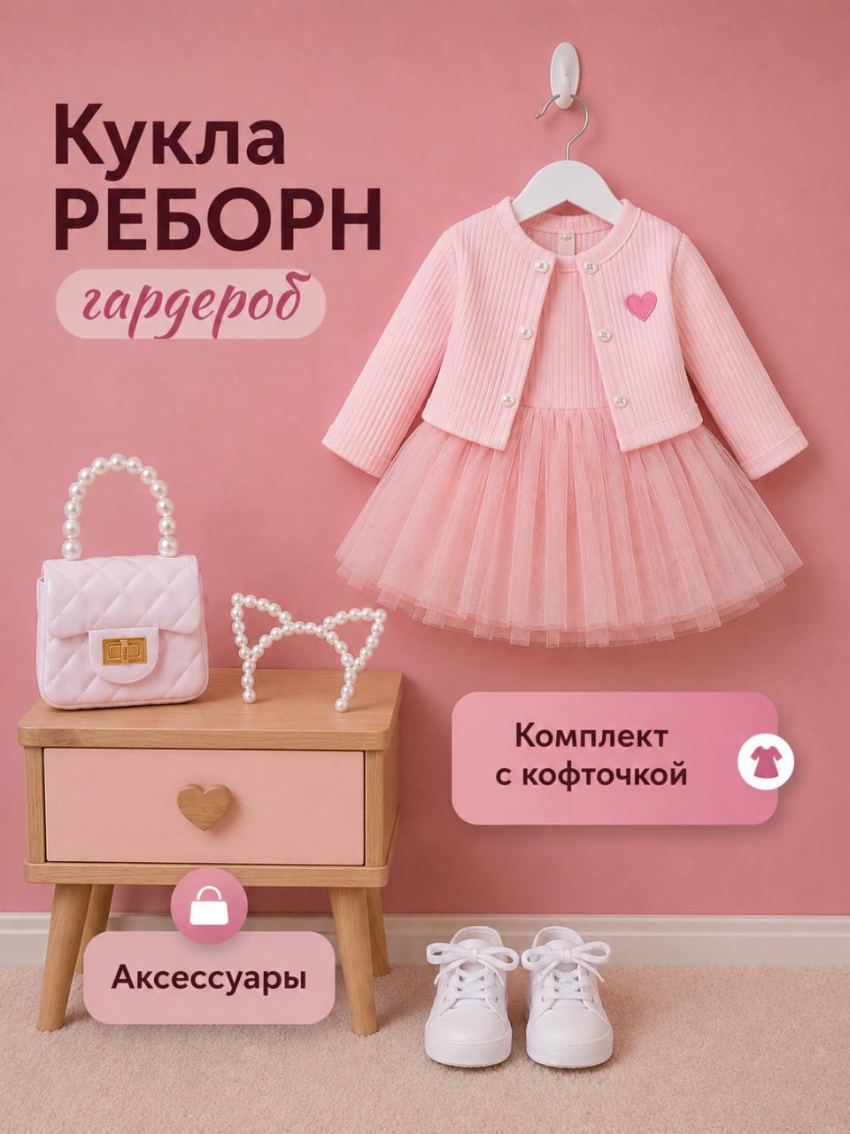 Кукла классическая RebornChild высота 55 см брюнетка/ушки - фото 4