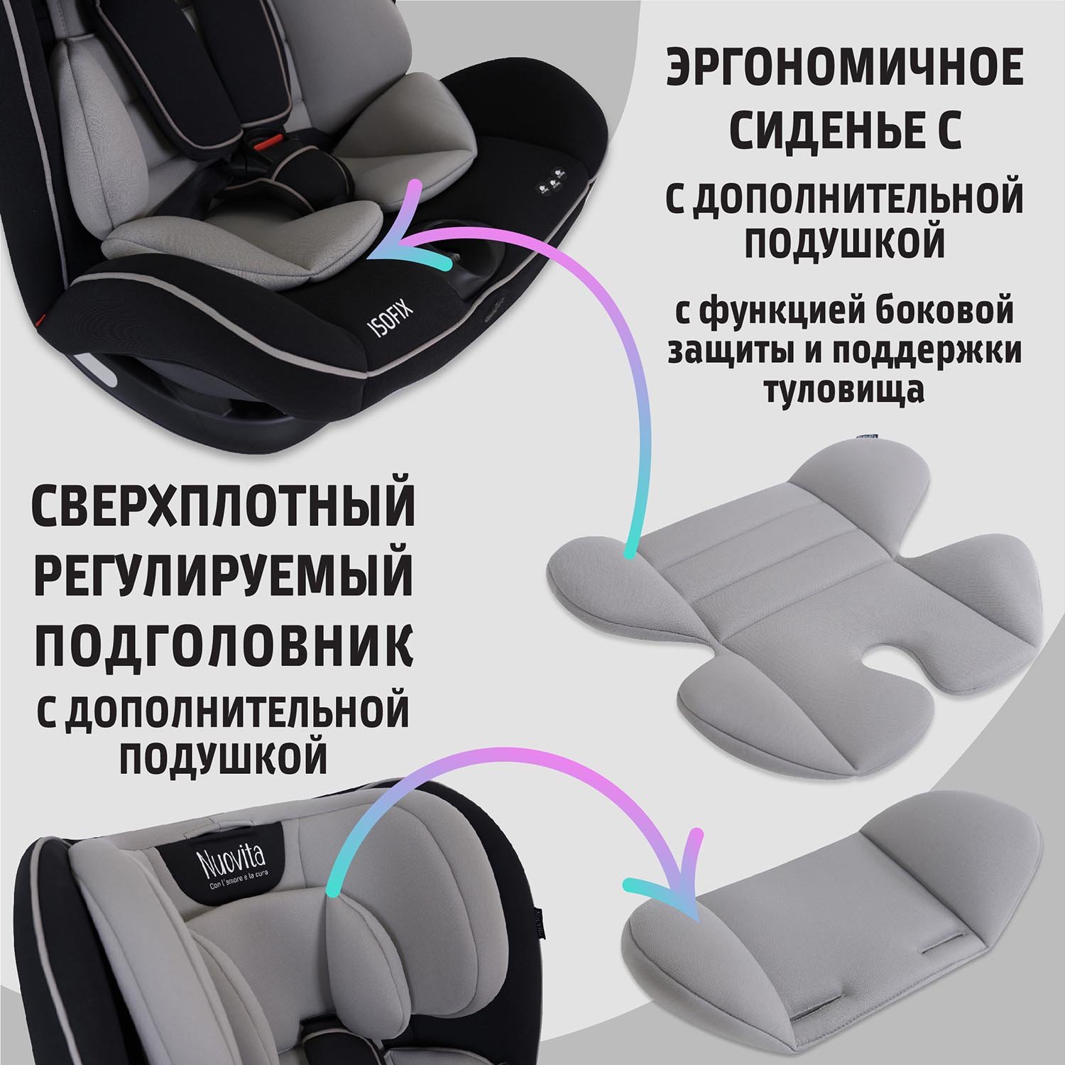 Автокресло Nuovita Maczione N123i-2 Isofix 1/2/3 (9-36 кг) серый - фото 8
