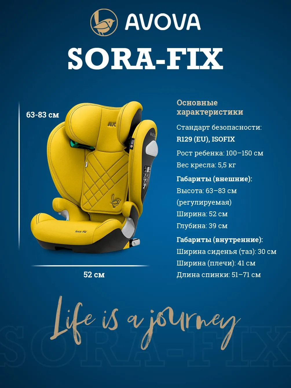 Автокресло Avova Sora-Fix Isofix 2/3 (15-36 кг) желтый - фото 4