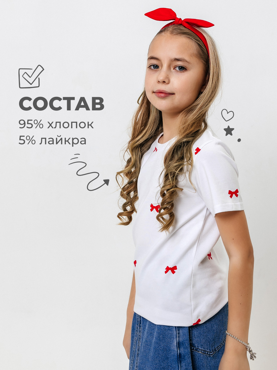 Футболка Селтекс Ю_ФК34 белый/бантик красный - фото 2