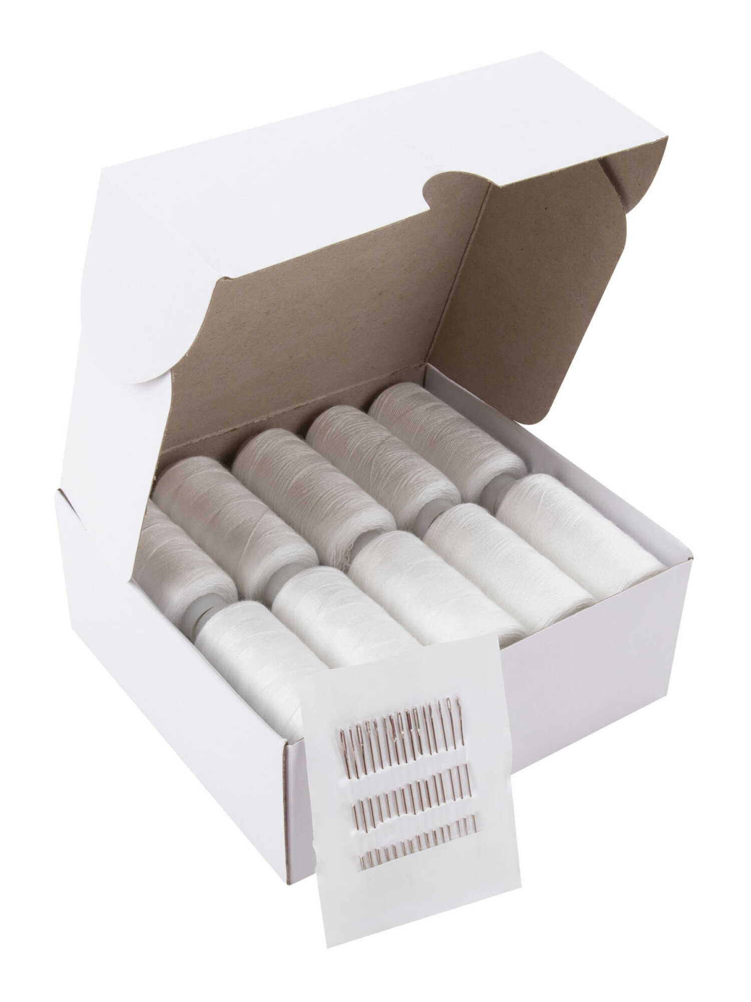 Нитки для шитья Develia армированные 40ЛШ 200 м швейный набор 20 штук с иголками белые - фото 9