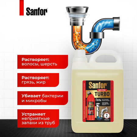 Средство против засоров Sanfor гель для труб Turbo - 5 л