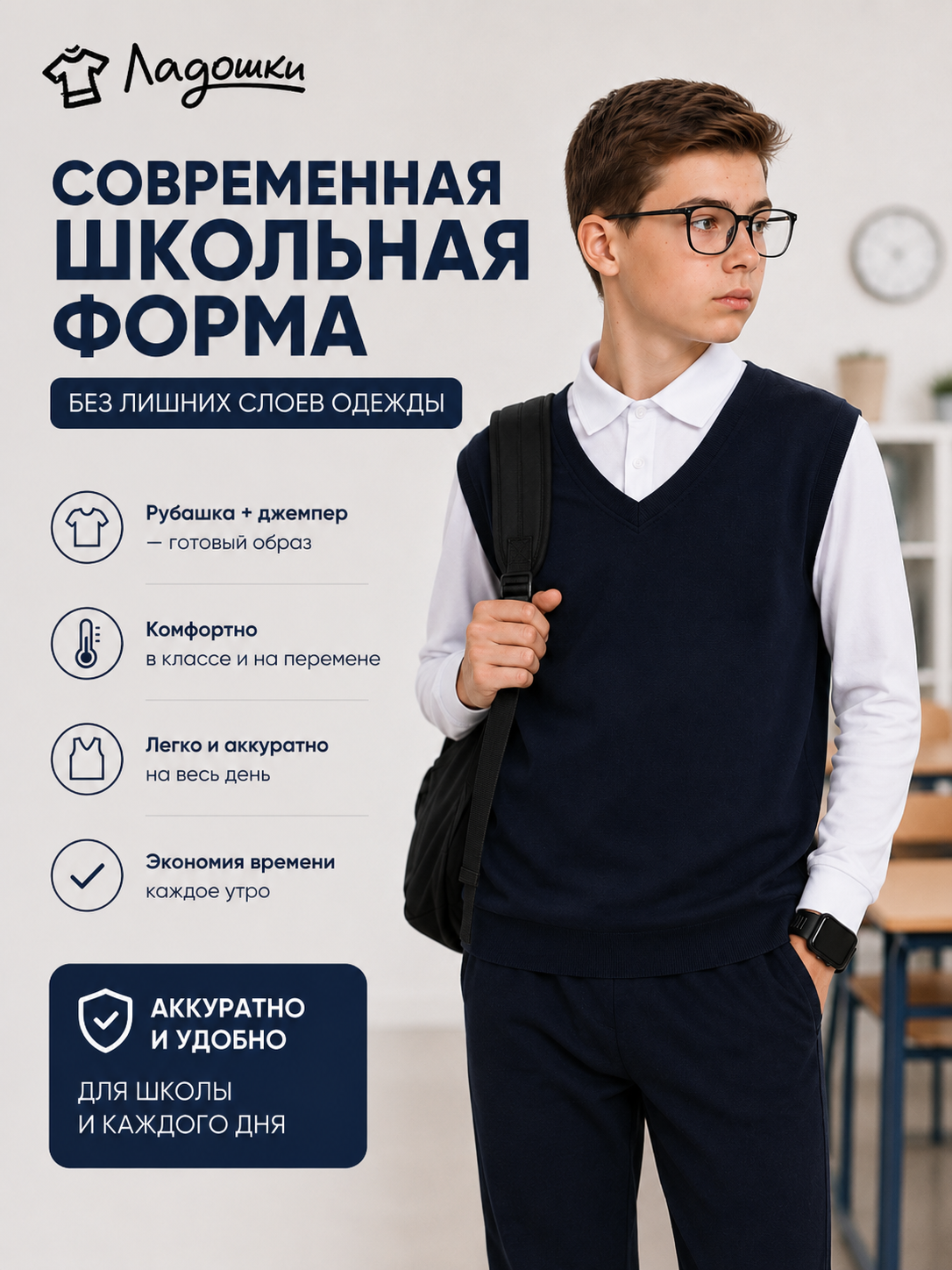 Джемпер ЛАДОШКИ Джемпер-обманка Стив-1 синий - фото 8