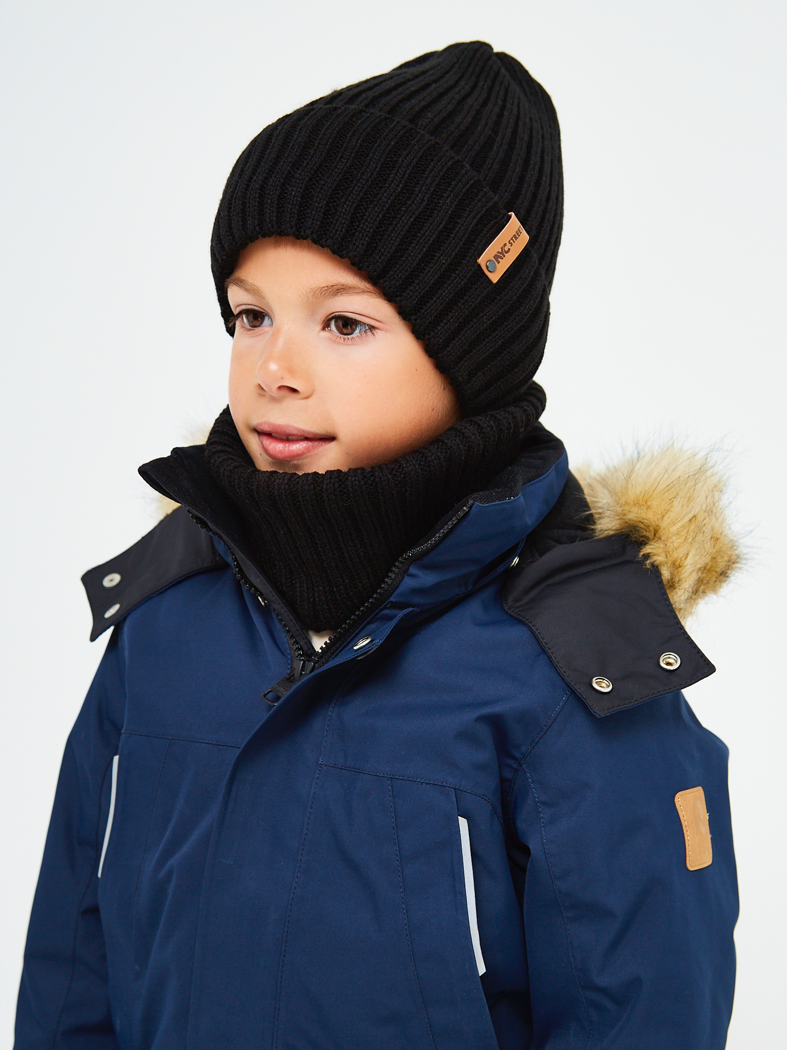 Шапка и снуд NYCkids NYC-H-104-GplainW-blackB - фото 12