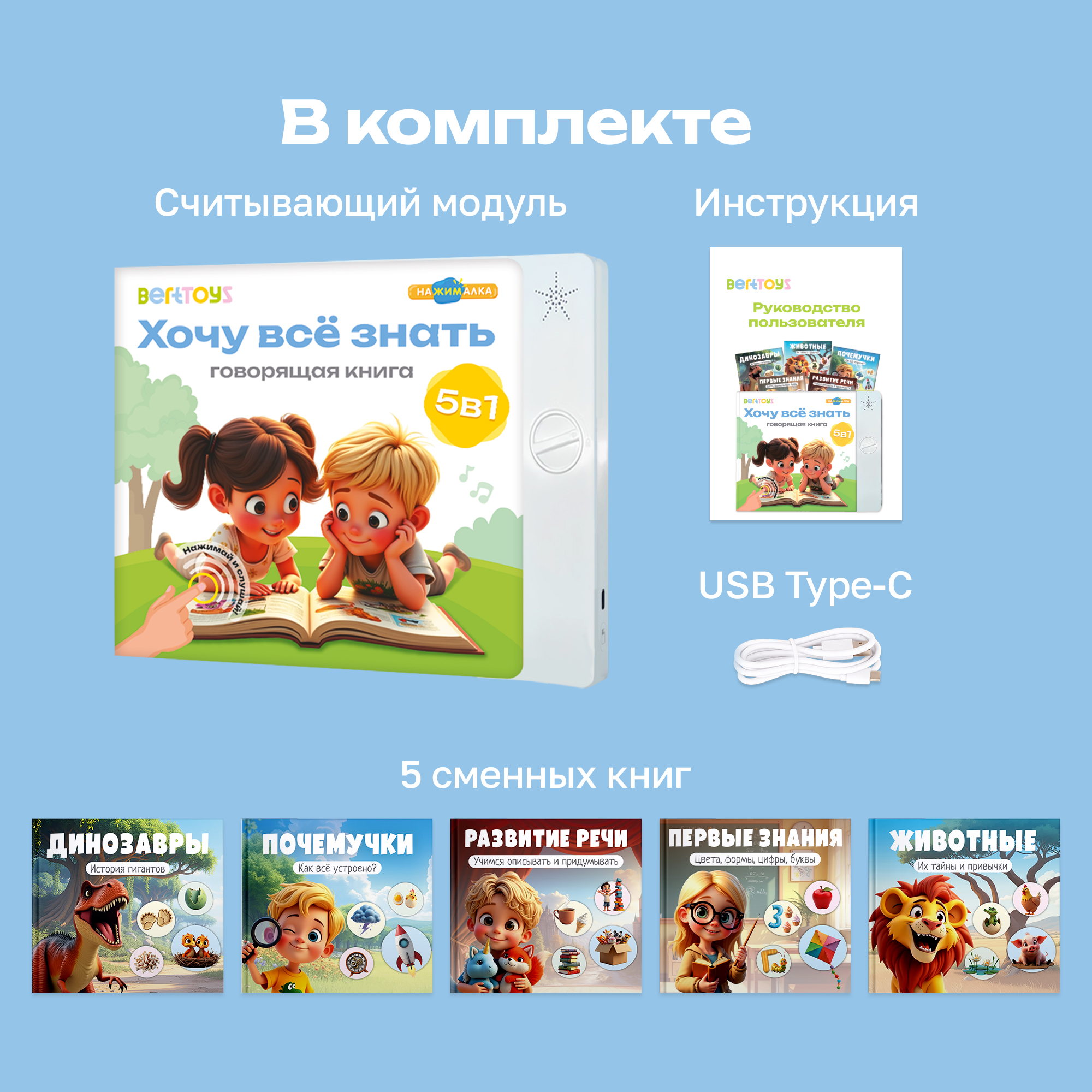 Говорящая Книга Нажималка BertToys 5 в 1 "Хочу всё знать" - фото 13