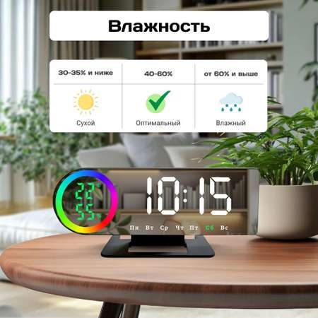 Часы электронные LED с RGD подсветкой CASTLELADY настольные с температурой, влажностью, будильником и календарем умные часы