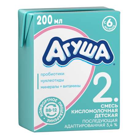 Смесь Агуша 2 сбалансированная кисломолочная 3.4% 0.2л с 6месяцев
