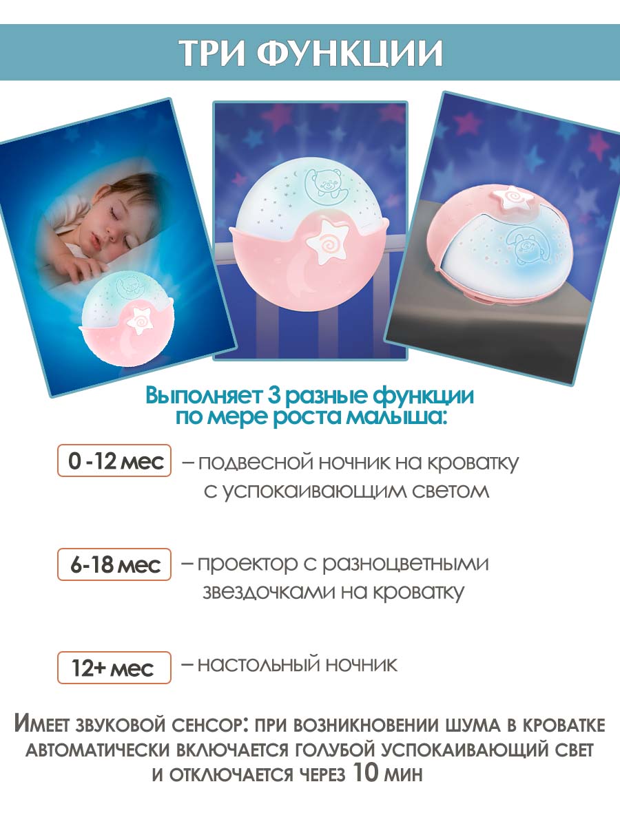 Игрушка ночник, проектор INFANTINO Ночник-проектор розовый - фото 3
