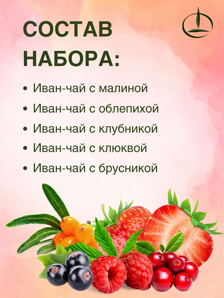 Иван-чай Емельяновская Биофабрика набор с брусникой клубникой клюквой малиной облепихой 5 шт по 50 гр - фото 2