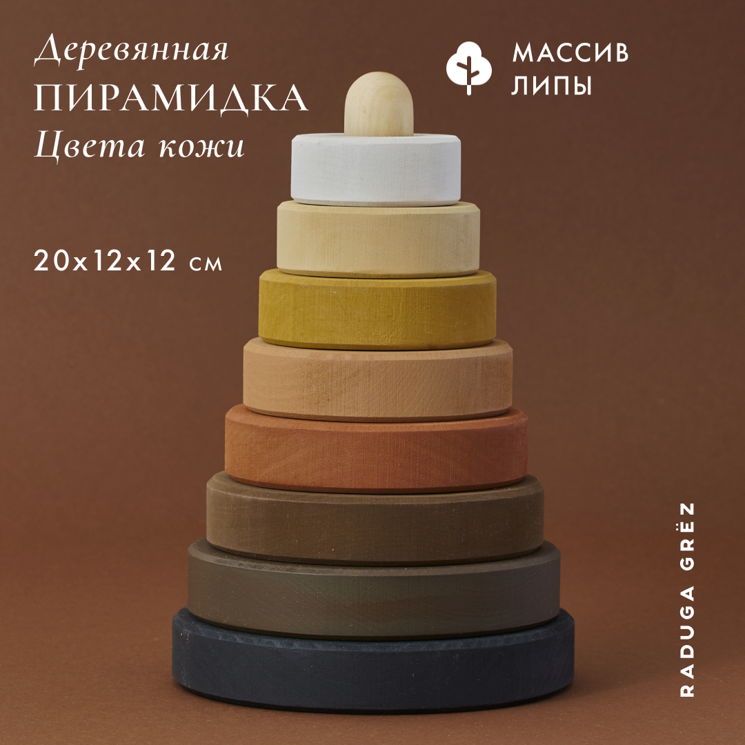 Игрушка RADUGA GRËZ пирамидка От белого к черному - фото 1
