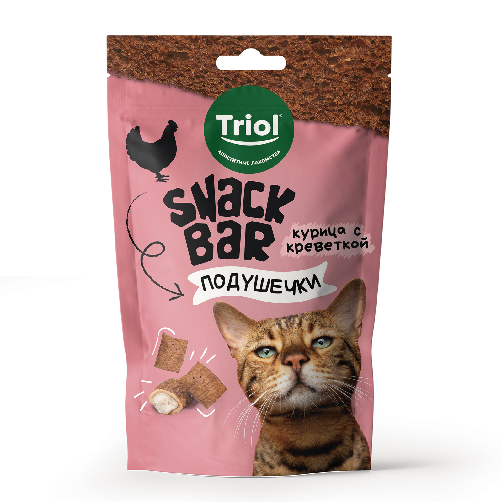 Лакомство для кошек Triol Snack Bar 30г мини-подушечки с начинкой из курицы с креветкой - фото 1