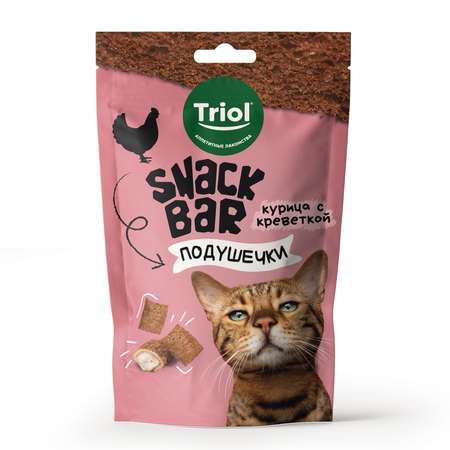 Лакомство для кошек Triol Snack Bar 30г мини-подушечки с начинкой из курицы с креветкой