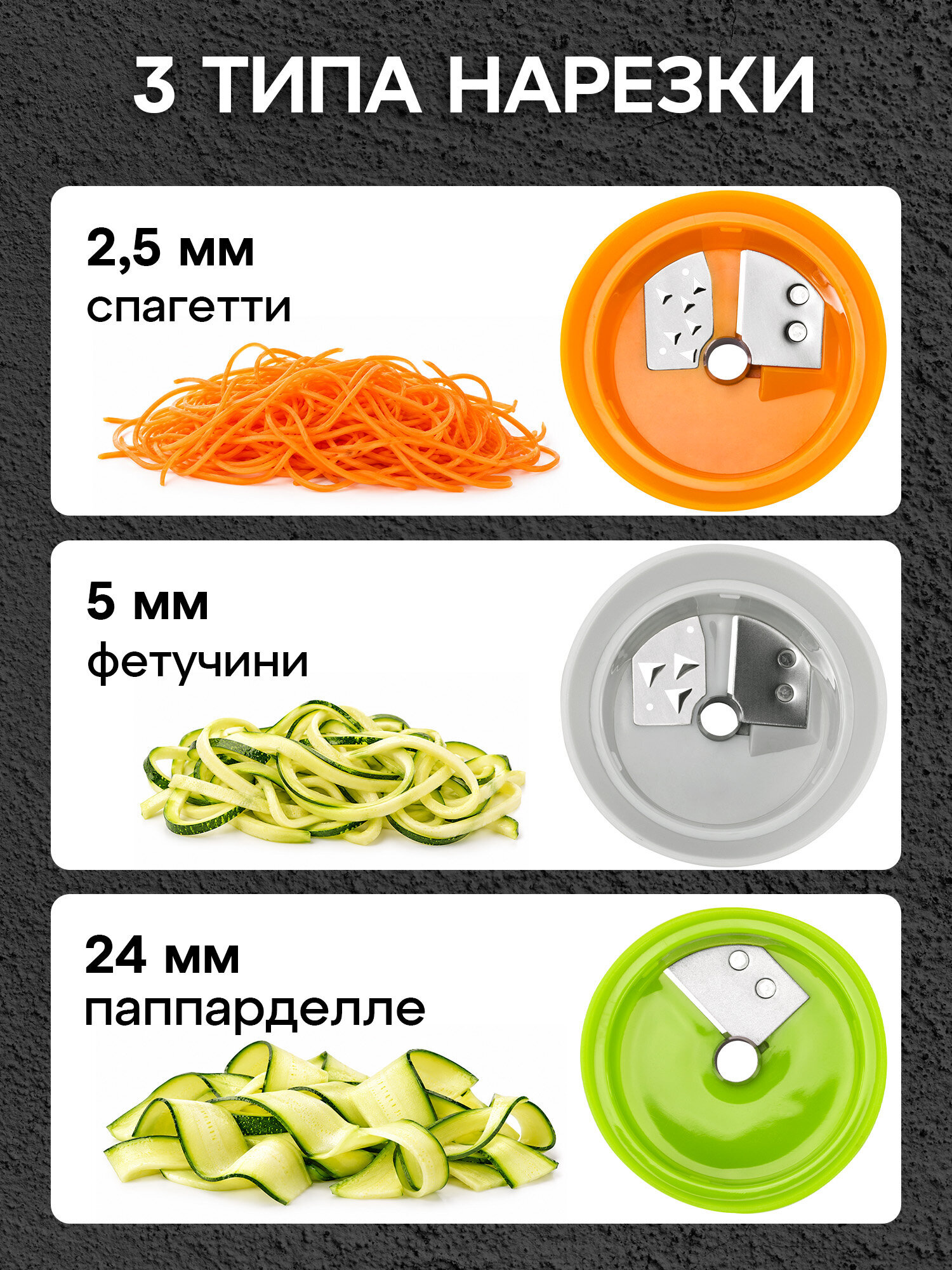 Овощерезка ручная для кухни Primaura 3 в 1 спиралайзер для овощей из нержавеющей стали - фото 2
