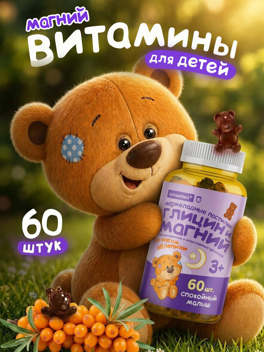 Магний и Глицин Consumed Витамины для детей 60шт - фото 1