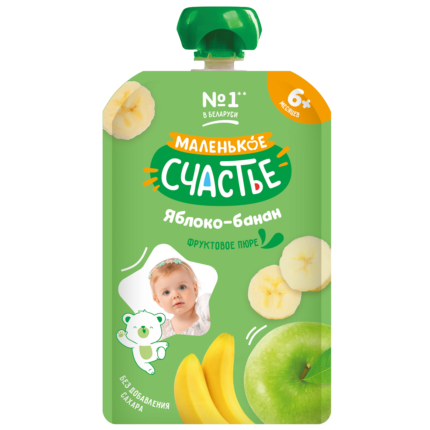 Изображение товара Пюре Маленькое счастье Яблоко-банан 90 г с 6 месяцев натуральное питание для малышей