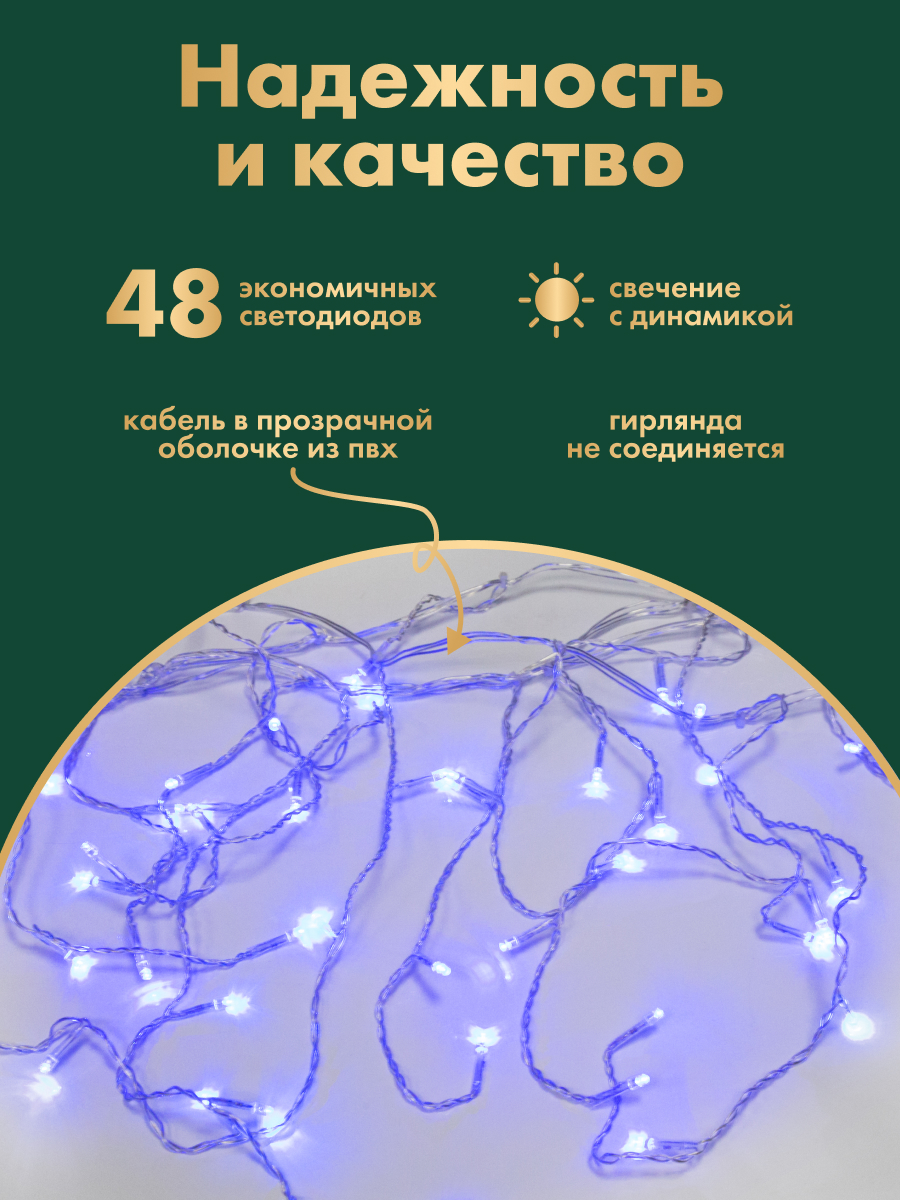 Светодиодная гирлянда NEON-NIGHT Бахрома 1.8х0.5 м 8 режимов синее свечение - фото 2