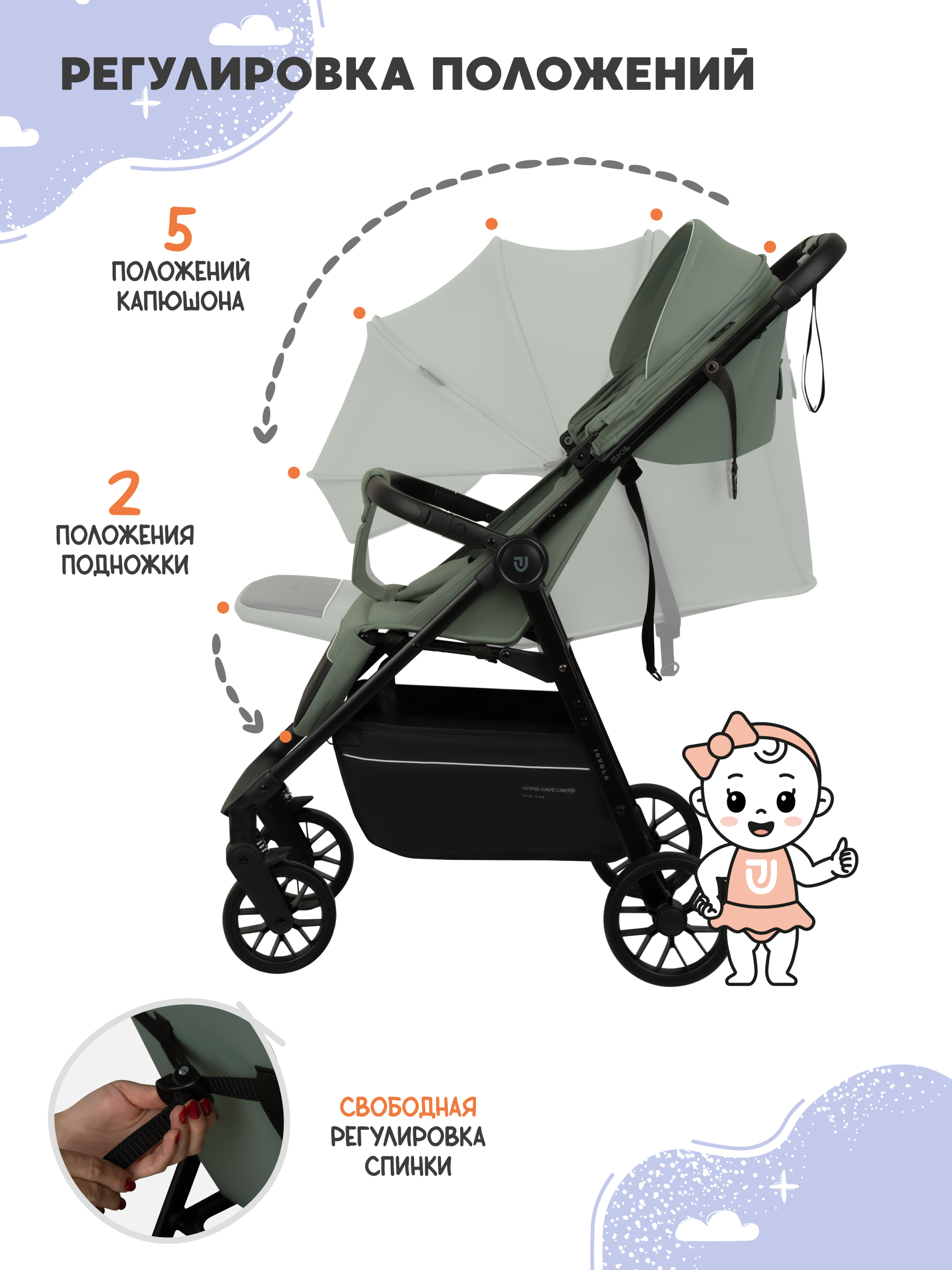 Коляска прогулочная JOVOLA Skill зеленый - фото 5