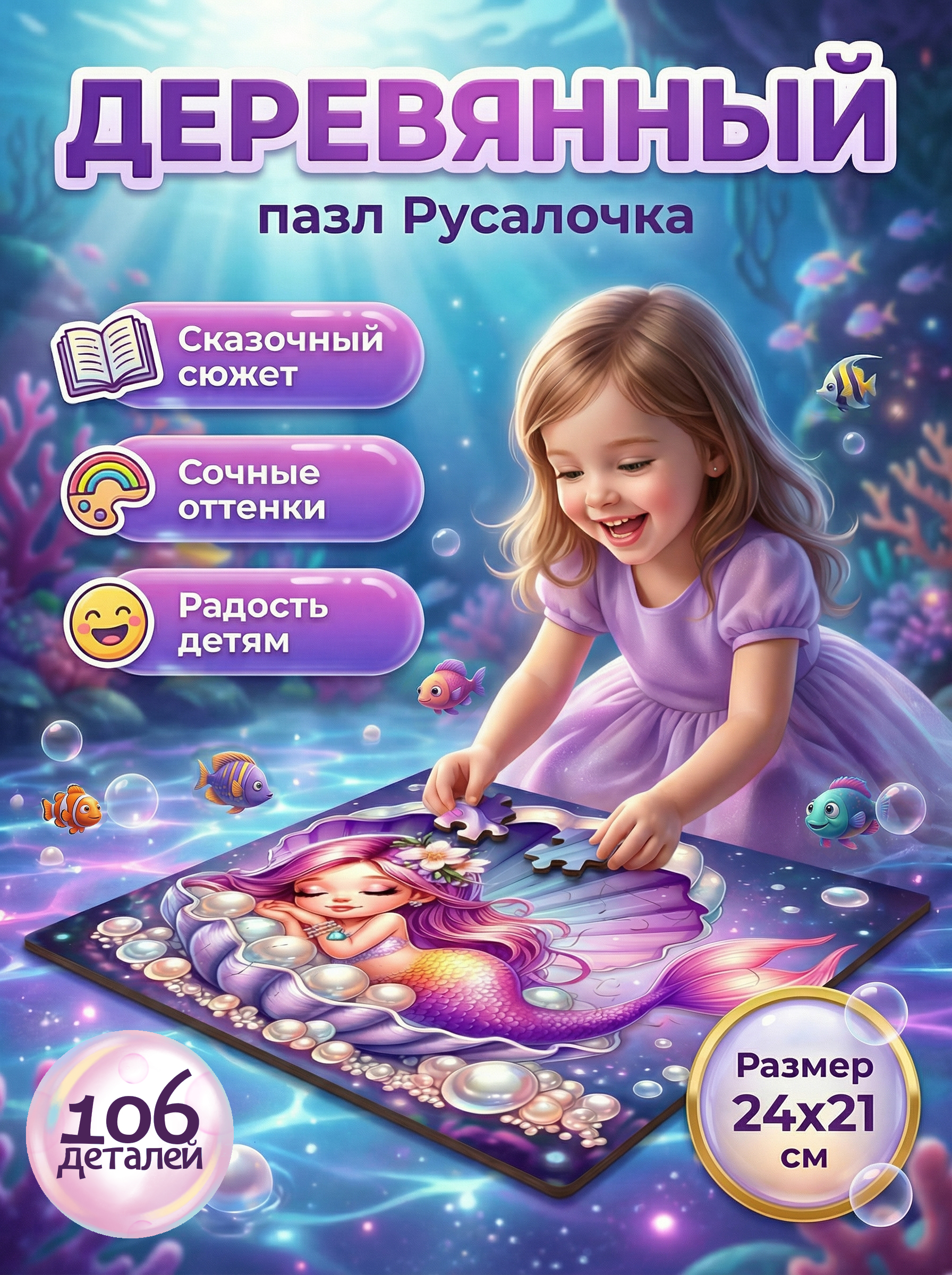 Пазл деревянный Элемент леса Русалочка - фото 1