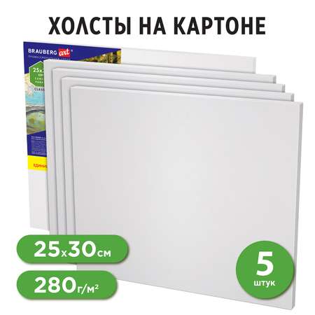 Холст на картоне Brauberg для рисования маленький 25x30 см набор 5 шт