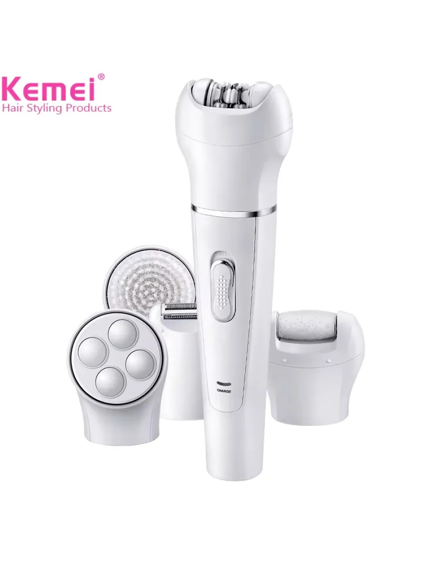 Эпилятор 5 в 1 беспроводной с насадками CASTLELADY депилятор массажер триммер пилинг щетка для очищения кожи - фото 2