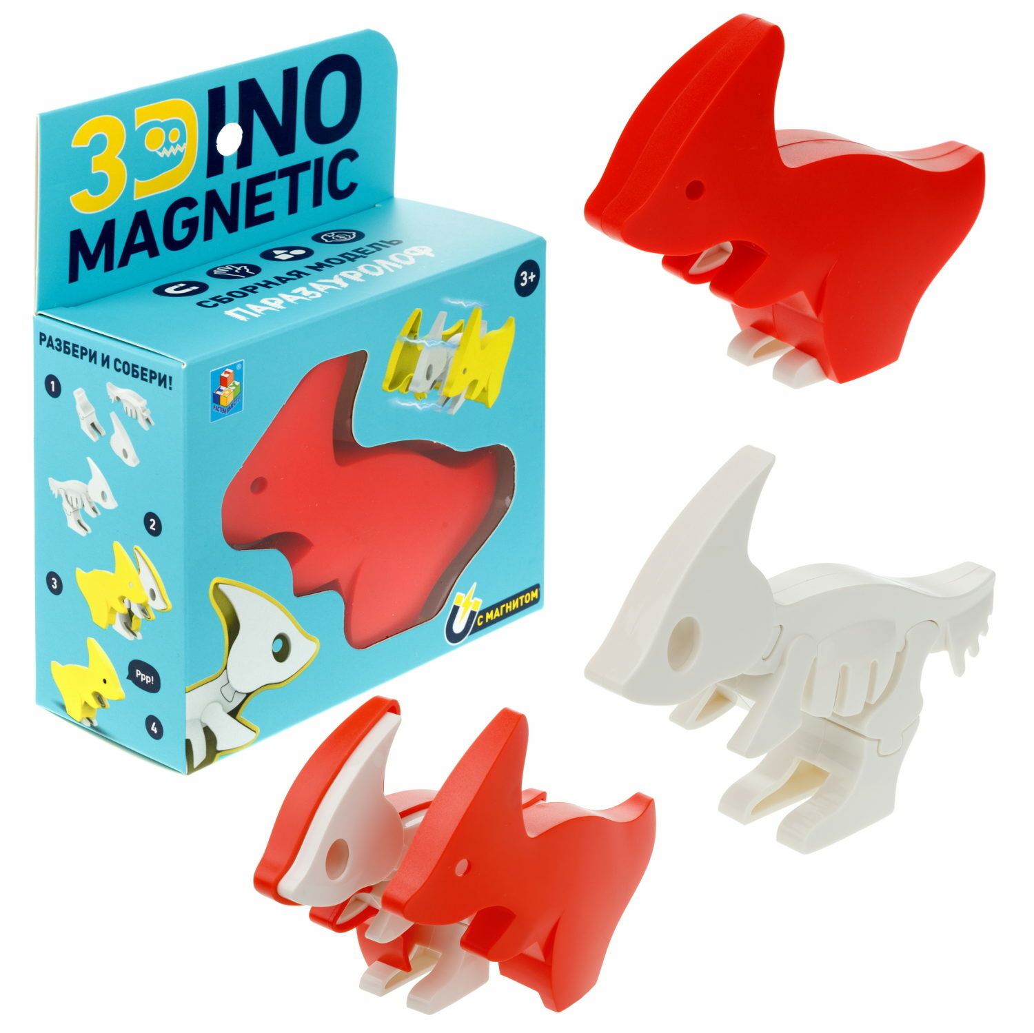 Конструктор 1TOY Magnetic Динозавр Паразауролоф магнитный 3 дет. - фото 2