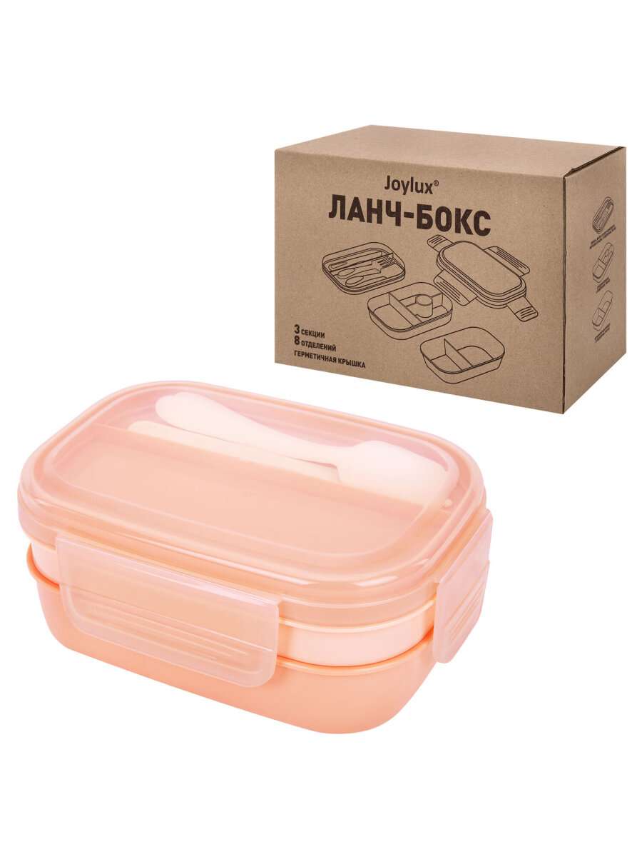 Ланч-бокс Joylux контейнер для еды с 8 отделениями и приборами 1,9 л 3 уровня 10х21х14 см - фото 8