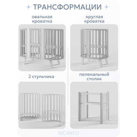 Детская кроватка Incanto овальная, продольный маятник (серый, белый)