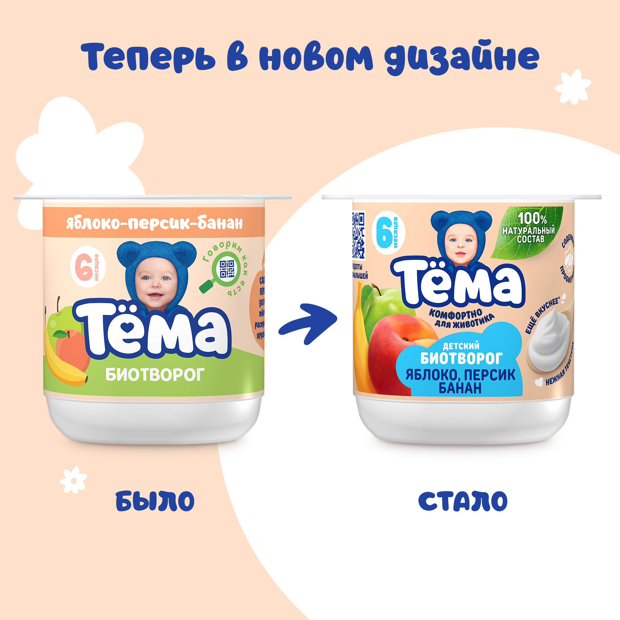 Творог Тёма яблоко-персик-банан 95г с 6месяцев - фото 5