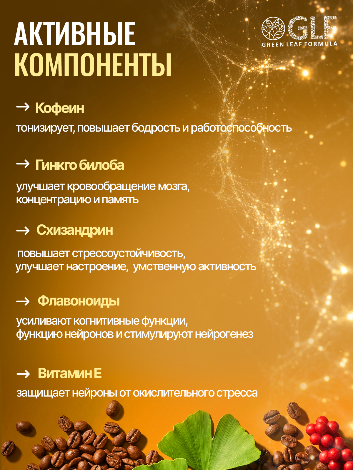 Ноотропный комплекс для мозга Green Leaf Formula для памяти и внимания для нервной системы кофеин гинкго билоба - фото 6