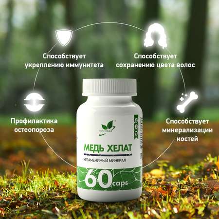 БАД Медь Хелат Бисглицинат 3 мг NaturalSupp Для красоты и иммунитета Нормализация гемоглобина 60 капсул