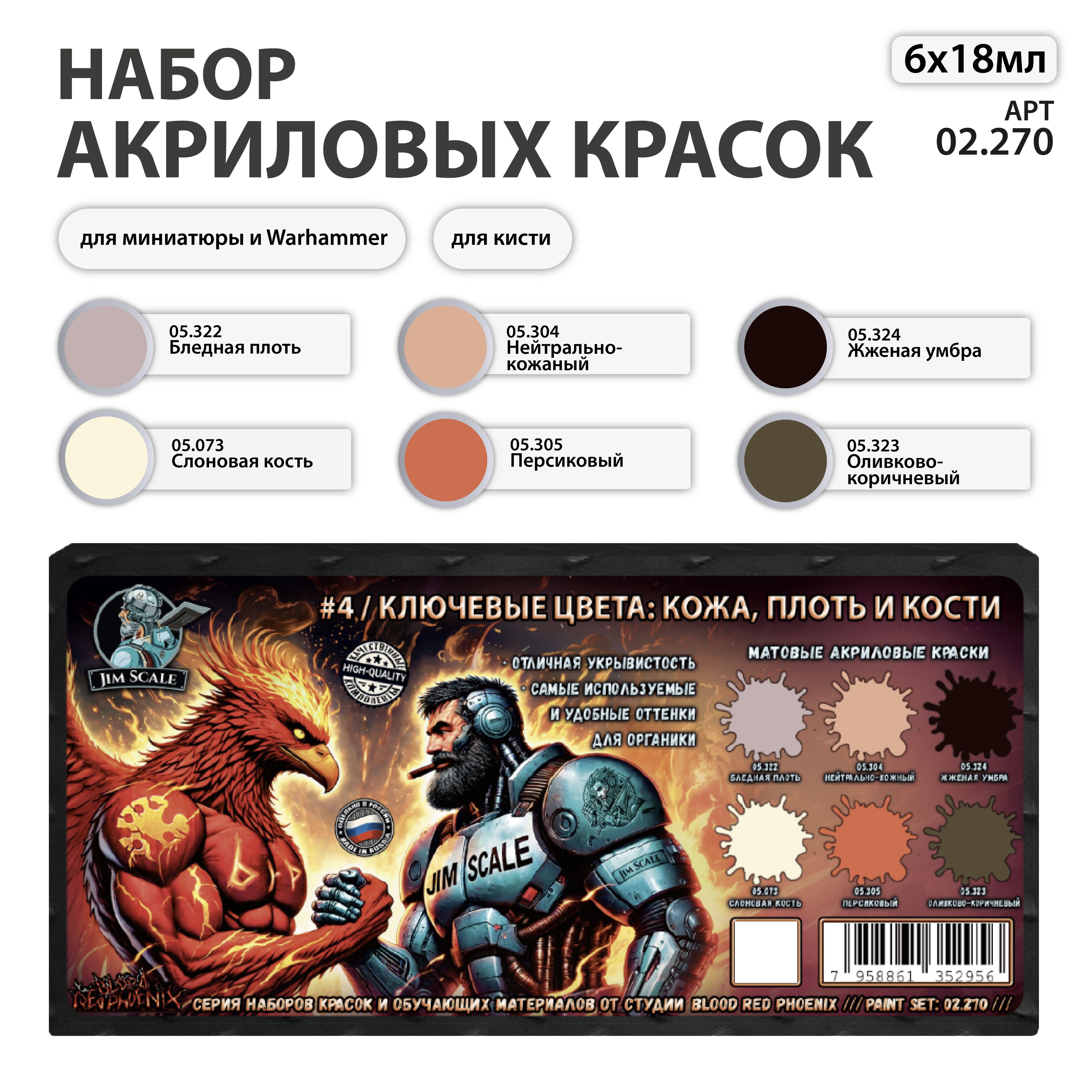 Набор красок Jim Scale Ключевые цвета №4 (кожа и плоть) 6 цветов 02.270 - фото 1