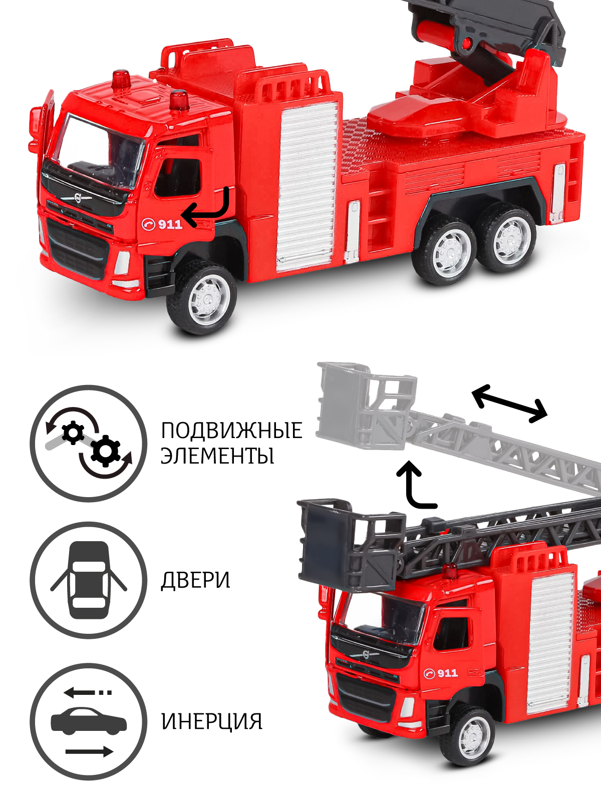 Пожарная машина АВТОпанорама Volvo FM 1:72 JB1251841 - фото 3