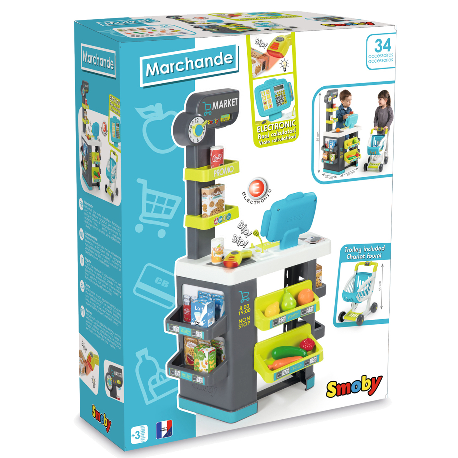 Игровой набор Smoby прилавок, тележки и корзинки, продукты, касса - фото 2
